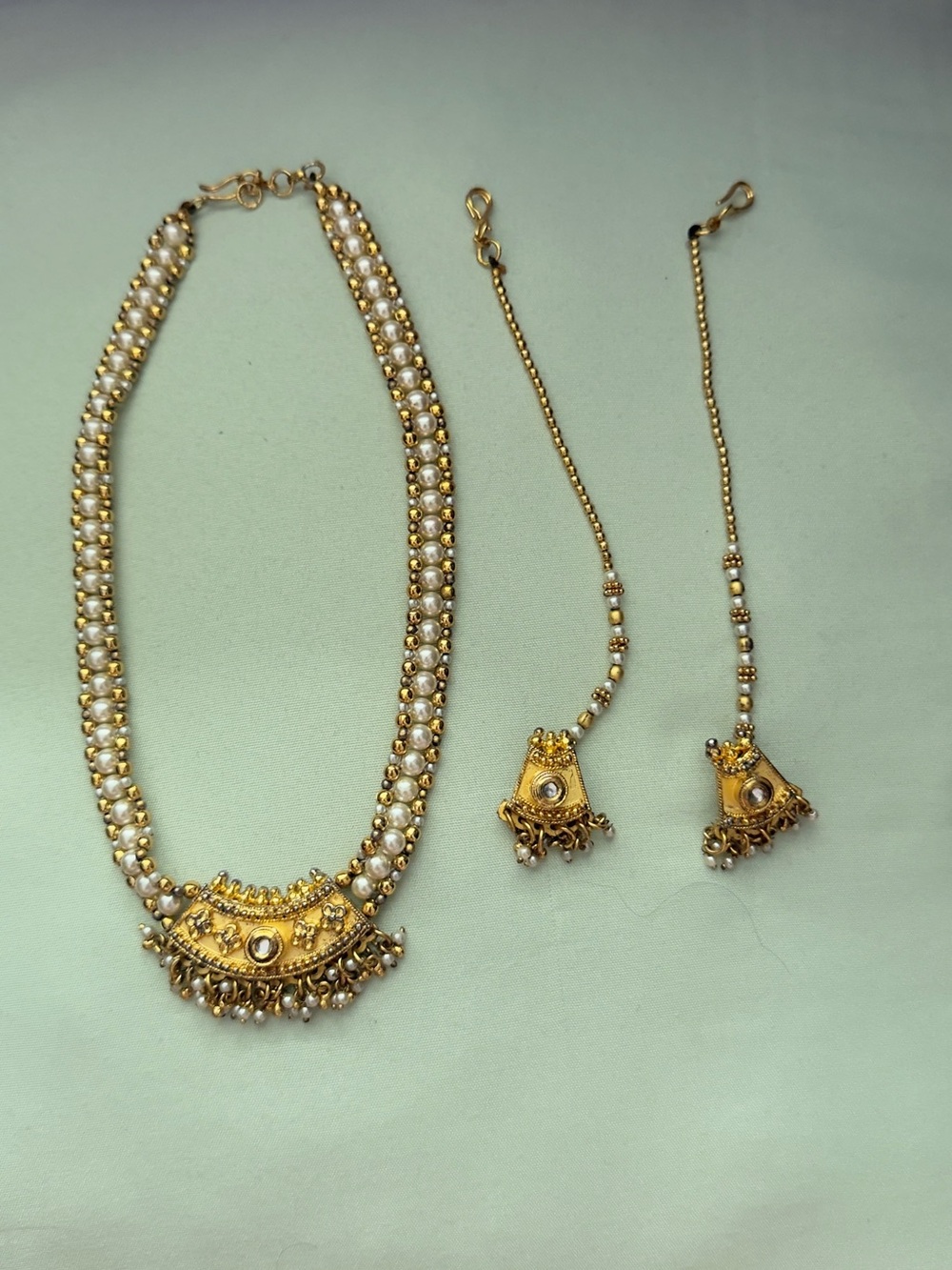 Gold and Pearl Traditional Necklace Set - Women Jewelry